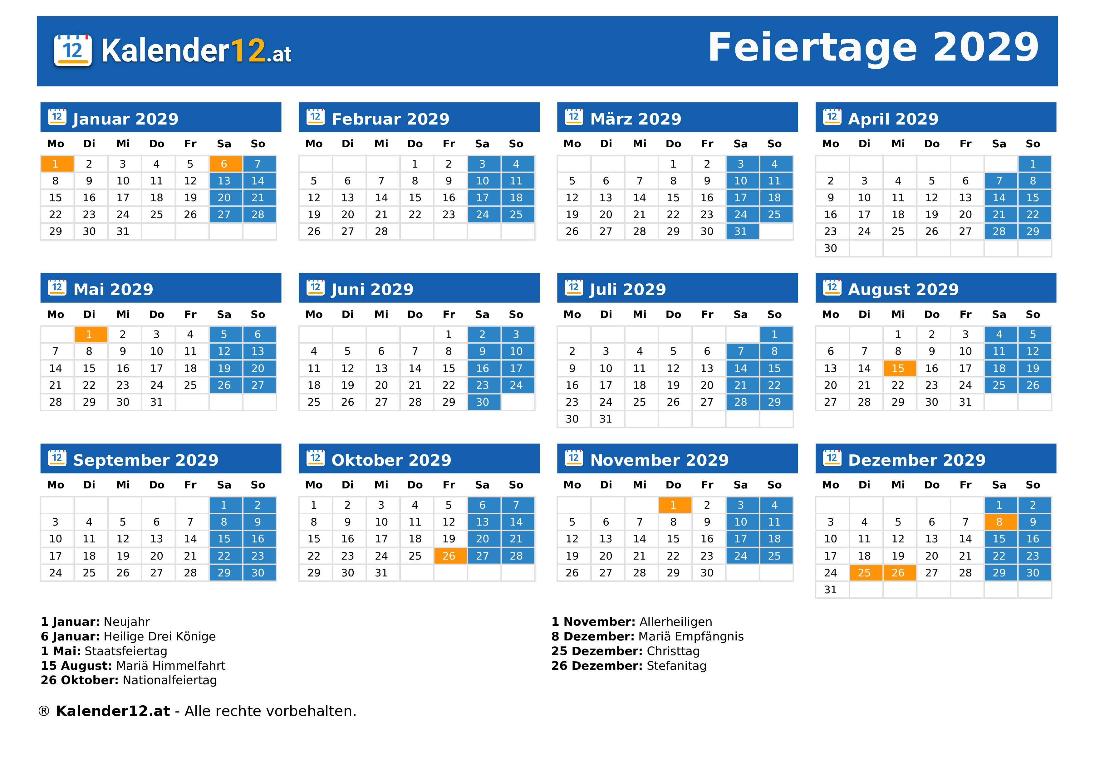 Feiertage 2029