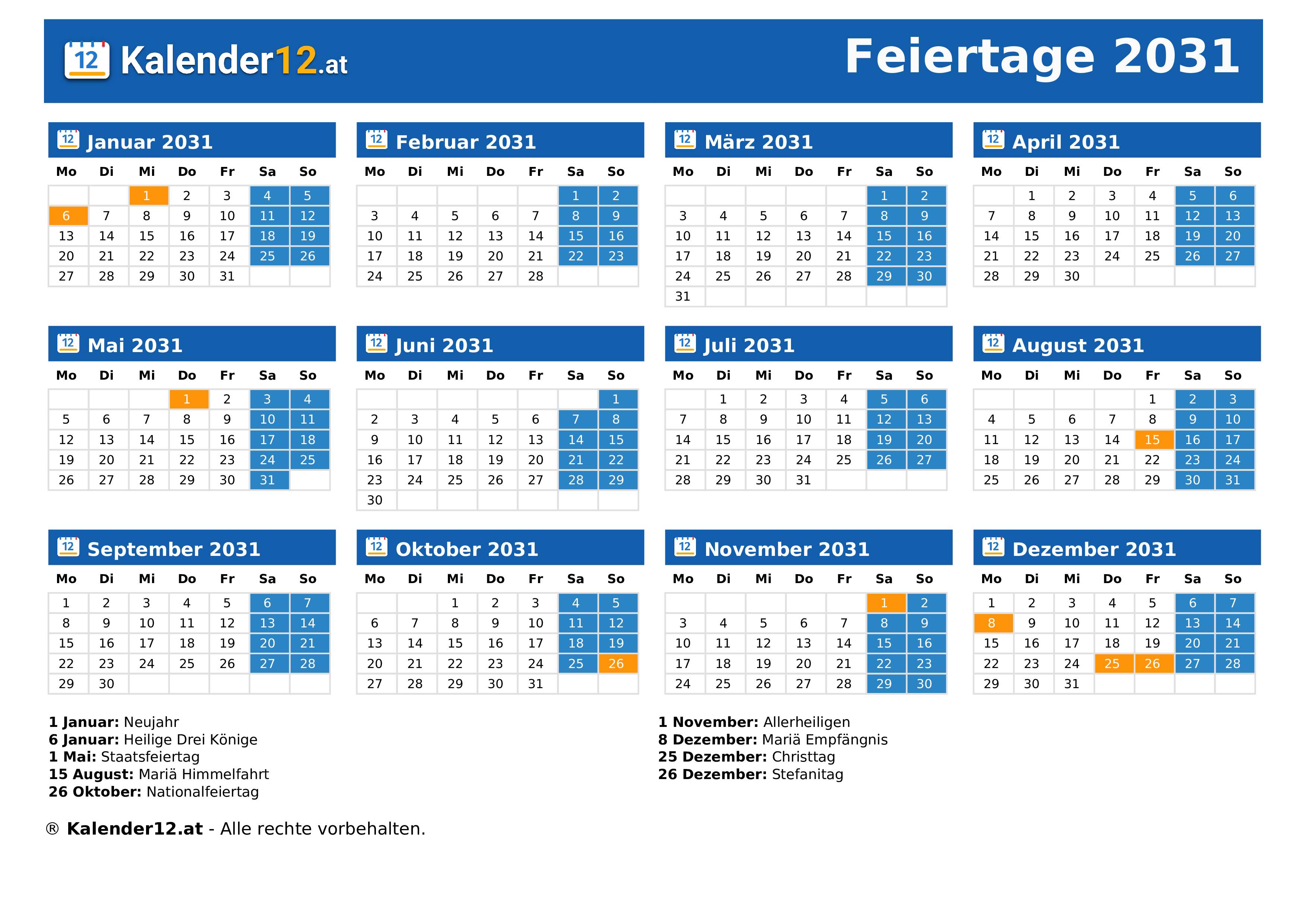 Feiertage 2031