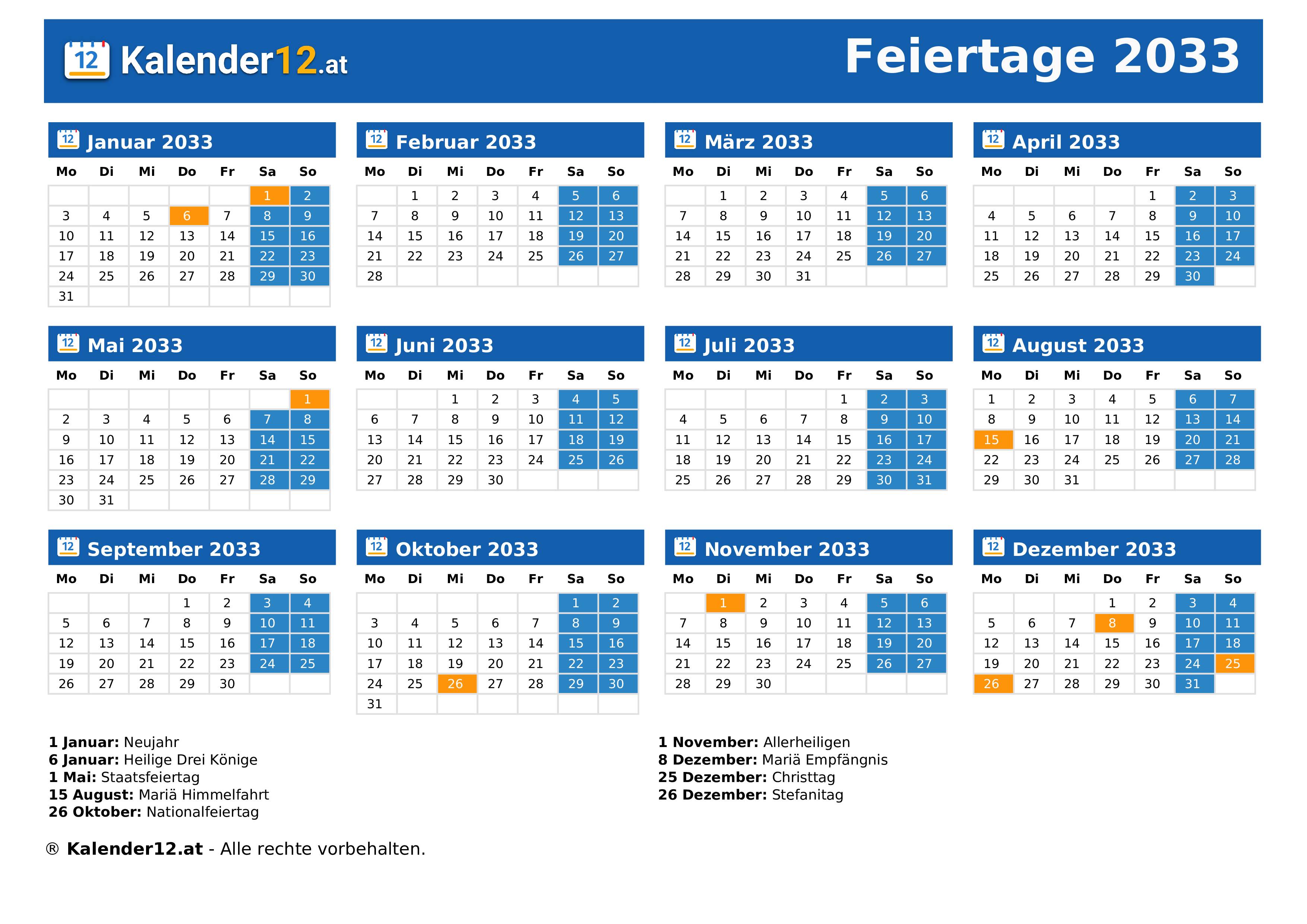Feiertage 2033