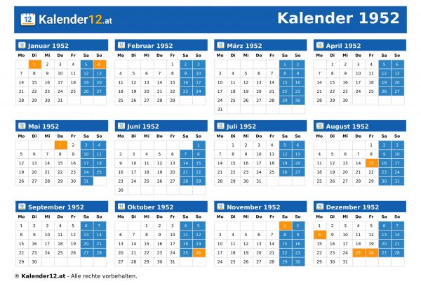Kalender 1952