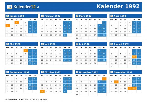 Kalender 1992