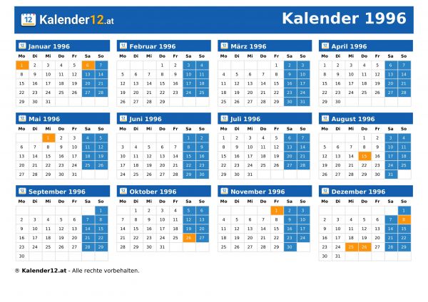 Kalender 1996