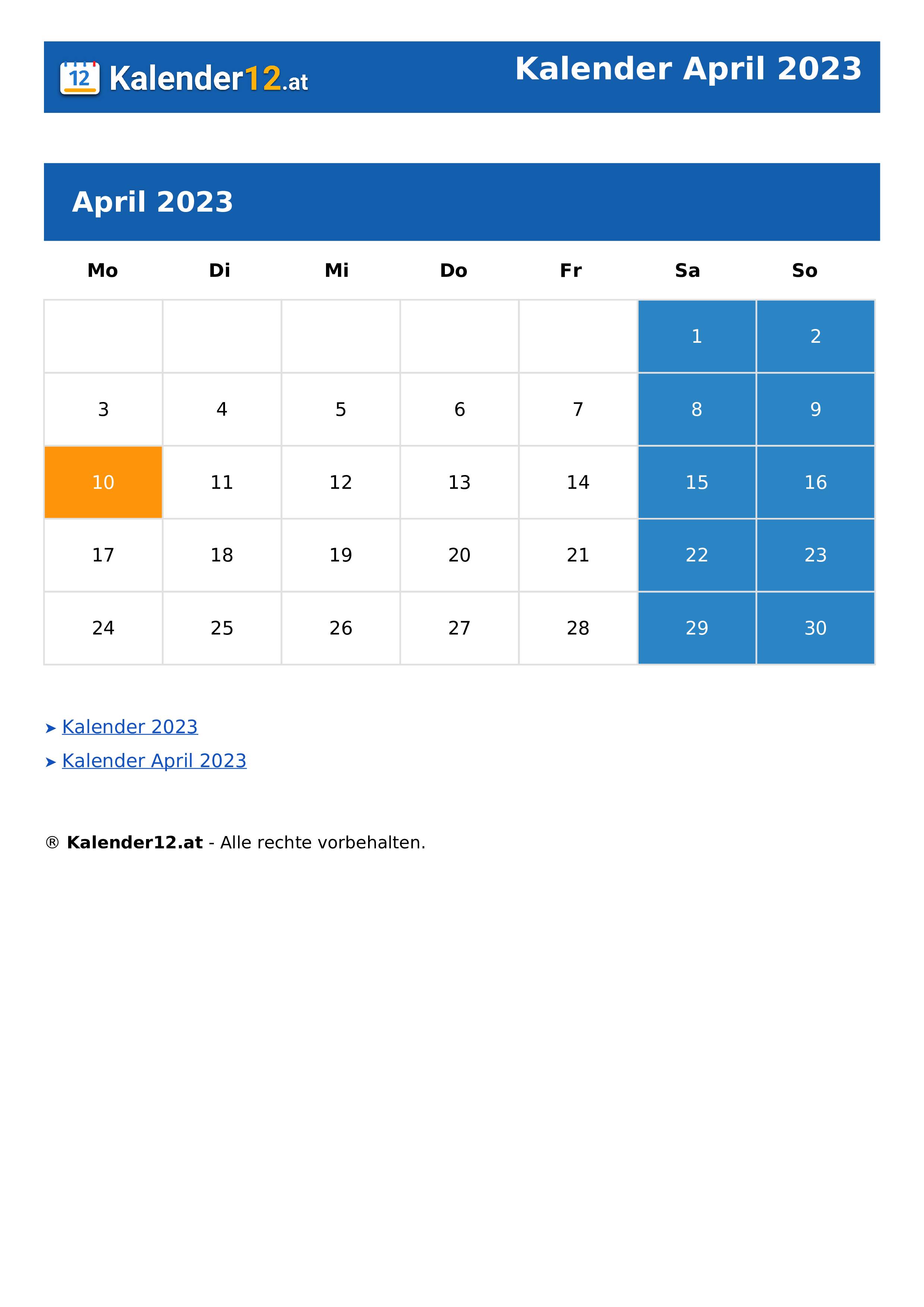 Kalender April 2023